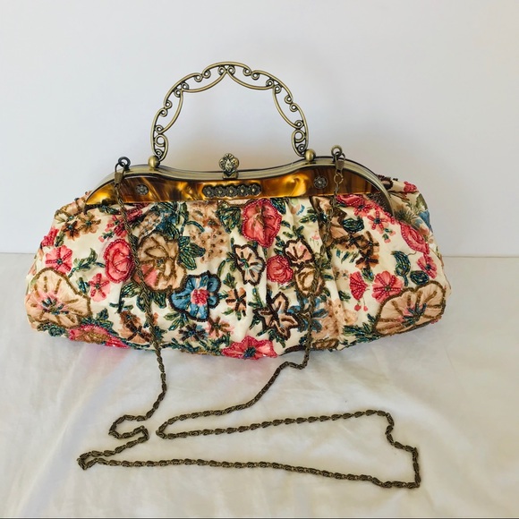 Handbags - Flower Bead Embroidered Vintage Handbag